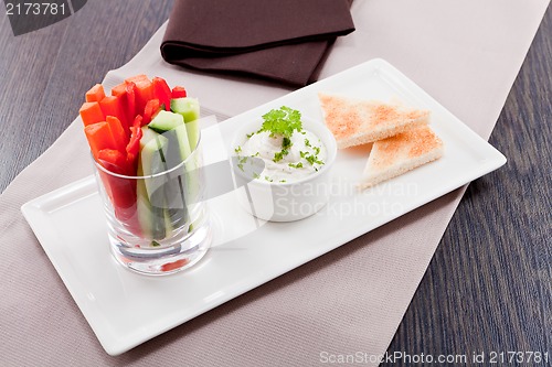 Image of fresh vegetables and cream cheese dip snack