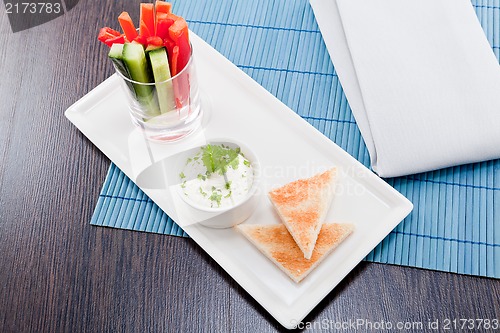 Image of fresh vegetables and cream cheese dip snack