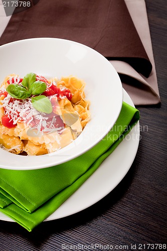 Image of tasty fresh homemade ravioli and tomato sauce