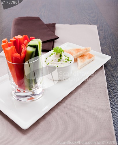 Image of fresh vegetables and cream cheese dip snack