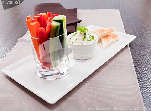 Image of fresh vegetables and cream cheese dip snack