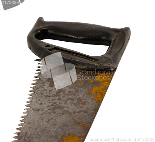 Image of retro hand saw plastic handle isolated white 