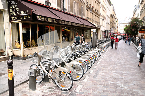 Image of PARIS - May 7: Bicycle sharing station on May 7, 2009 in Paris, 