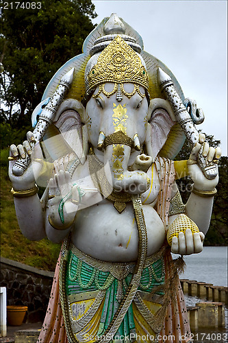 Image of grey marble statue of a Hinduism  elephant 