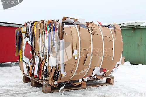 Image of Pressed Cardboard Boxes Prepared for Recycling