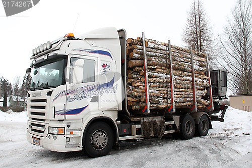 Image of Logging Truck Trailer full of logs