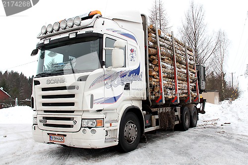 Image of Logging Truck Trailer full of logs