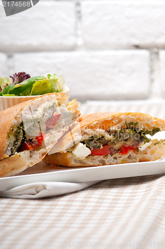 Image of ciabatta panini sandwichwith vegetable and feta