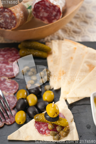 Image of cold cut platter with pita bread and pickles