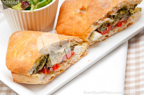 Image of ciabatta panini sandwichwith vegetable and feta