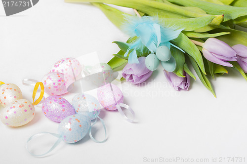 Image of Easter eggs with tulips