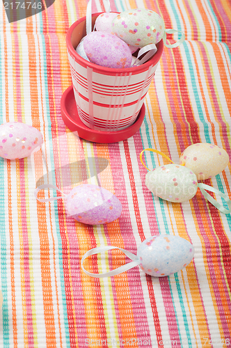 Image of Easter eggs and striped napkin