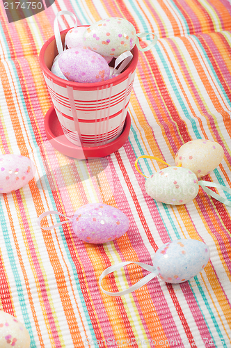 Image of Striped napkin and easter eggs