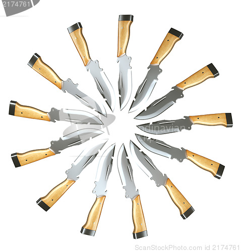 Image of Set of hunting knives in the circle shape isolated