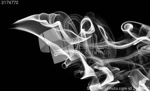 Image of White smoke abstraction with swirls on black