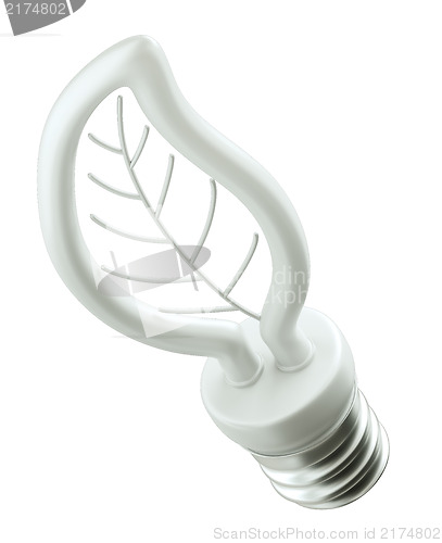 Image of Energy efficiency: leaf light bulb on white