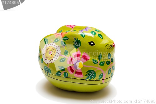 Image of Multicolored wooden bunny toy