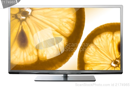 Image of tv with fruit on screen