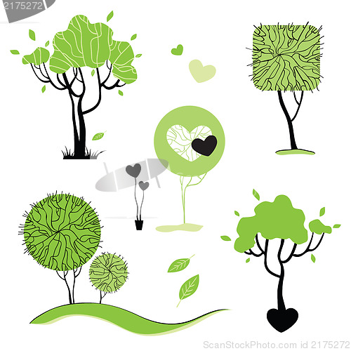 Image of Abstract trees set.  Vector Illustration isolated.