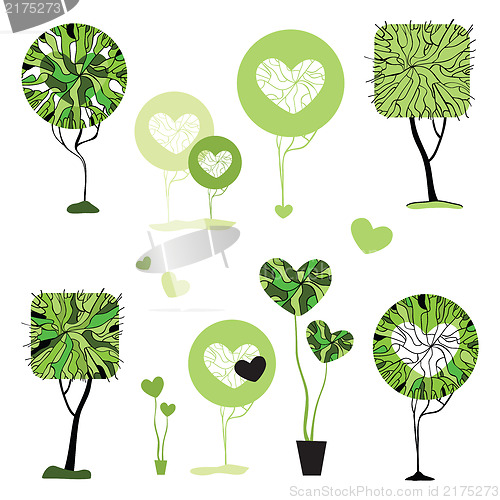 Image of Abstract trees set.  Vector Illustration isolated.