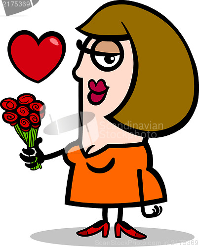 Image of woman in love with flowers cartoon