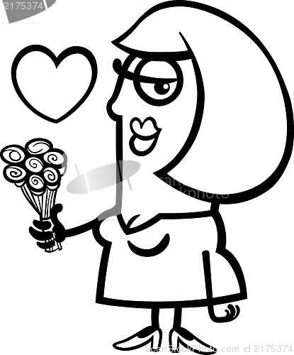 Image of woman in love with flowers cartoon