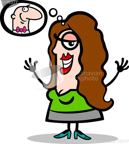 Image of happy woman thinking about man cartoon
