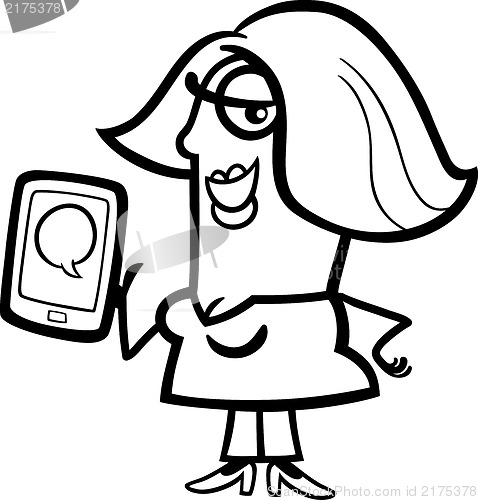 Image of woman with message on tablet pc cartoon
