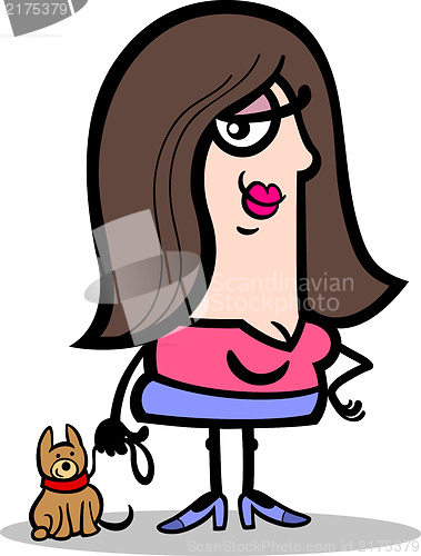 Image of happy woman with puppy cartoon