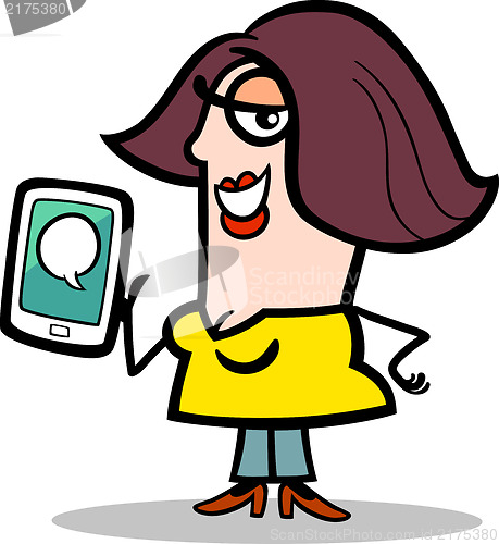 Image of woman with message on tablet pc cartoon