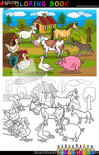 Image of Cartoon Farm and Livestock Animals for Coloring