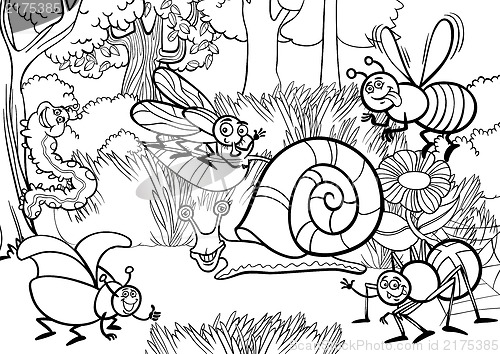 Image of cartoon insects for coloring book