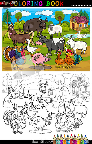 Image of Cartoon Farm and Livestock Animals for Coloring