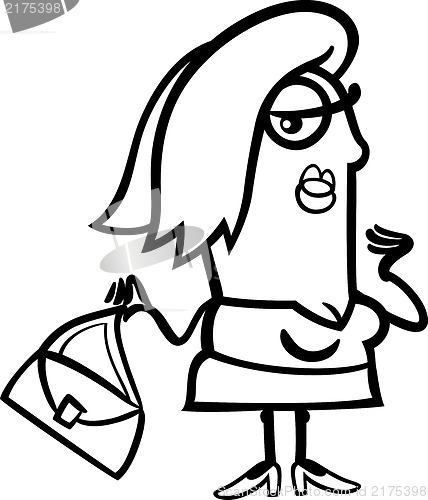 Image of funny woman with bag cartoon