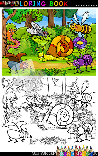 Image of cartoon insects or bugs for coloring book