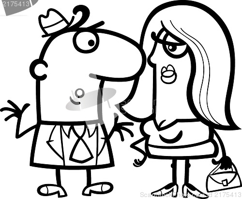 Image of black and white funny couple cartoon