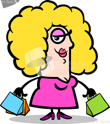 Image of happy woman with shopping bags cartoon