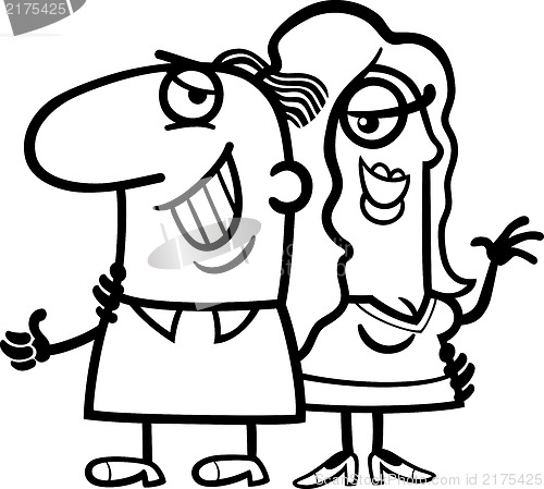 Image of black and white happy couple cartoon