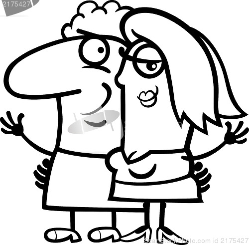 Image of black and white happy couple cartoon