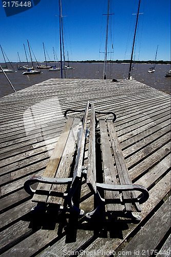 Image of harbor water coastline bench and summer