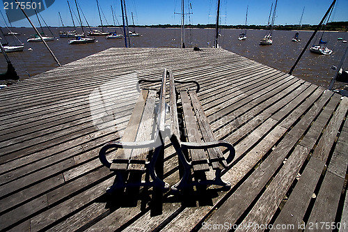 Image of harbor water coastline bench