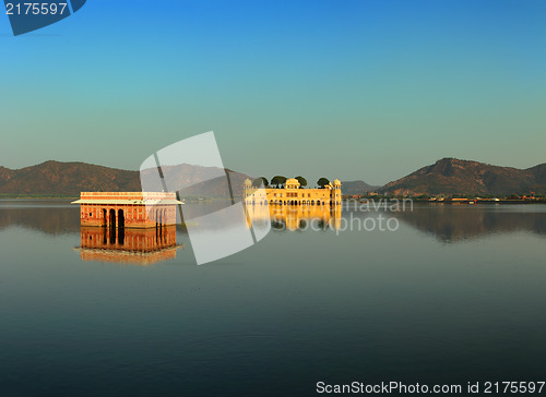 Image of landscape with jal mahal on lake in Jaipur