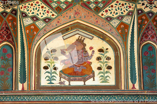 Image of paint on wall of palace in Jaipur fort