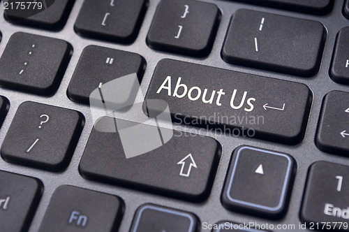 Image of about us concept, message on keyboard