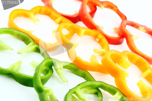 Image of slices of colorful sweet bell pepper 