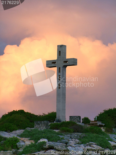 Image of cross on mountain top