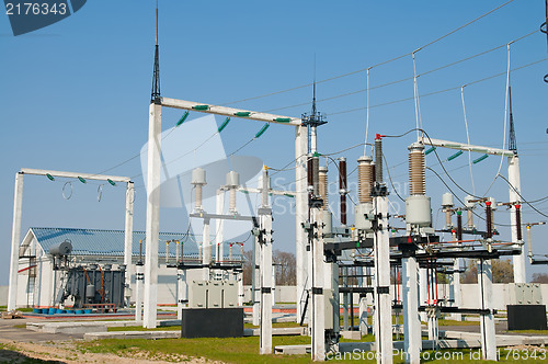 Image of part of high-voltage substation with switches and disconnectors