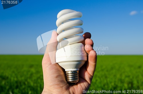 Image of energy saving lamp in hand