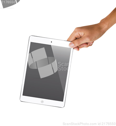 Image of isolated hand holding tablet