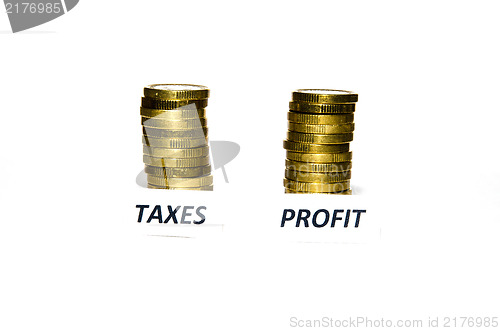 Image of Taxes and profit signs at coin piles